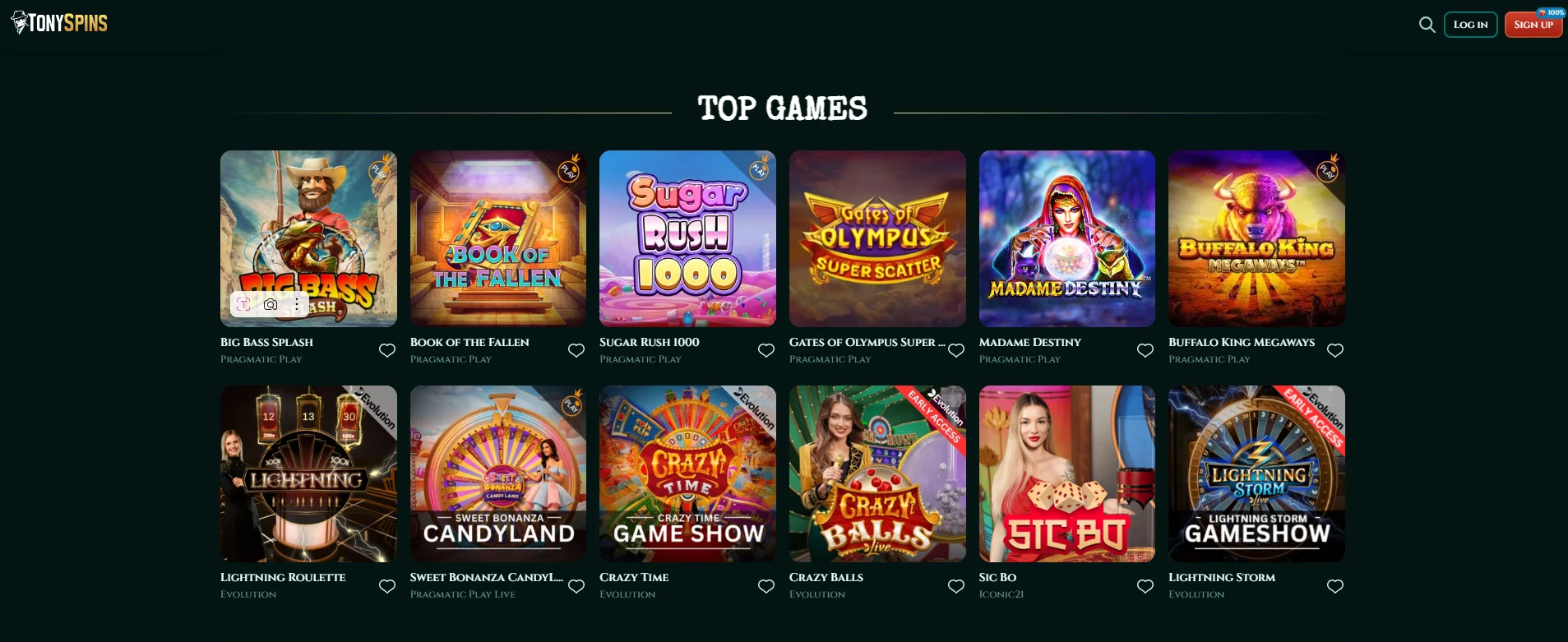 Tonyspins Casino Übersicht